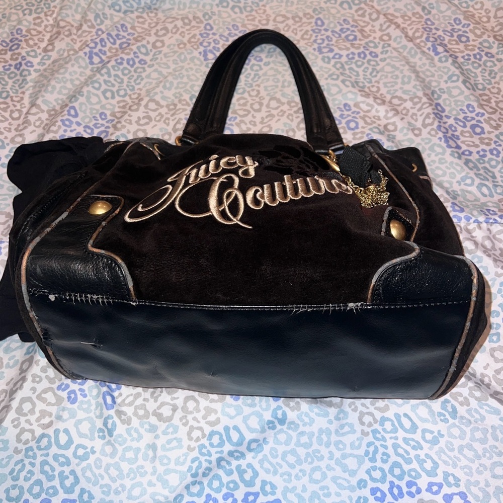 Vintage Black Juicy Couture Purse Tote Bag Handbag Daydreamer Velour Floral Y2K - Picture 2 of 9